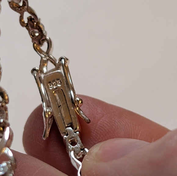 Elegant Sterling Silver 925 Swirl Link Tennis Bracelet Double Safety Clasp - Picture 5 of 9